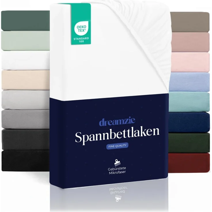 Dreamzie - Spannbettlaken 90x200 cm | Mikrofaser Weich – Für Dicke Matratzen – Oeko-Tex | Komfort, Atmungsaktivität, Pflegeleicht – Weiß
