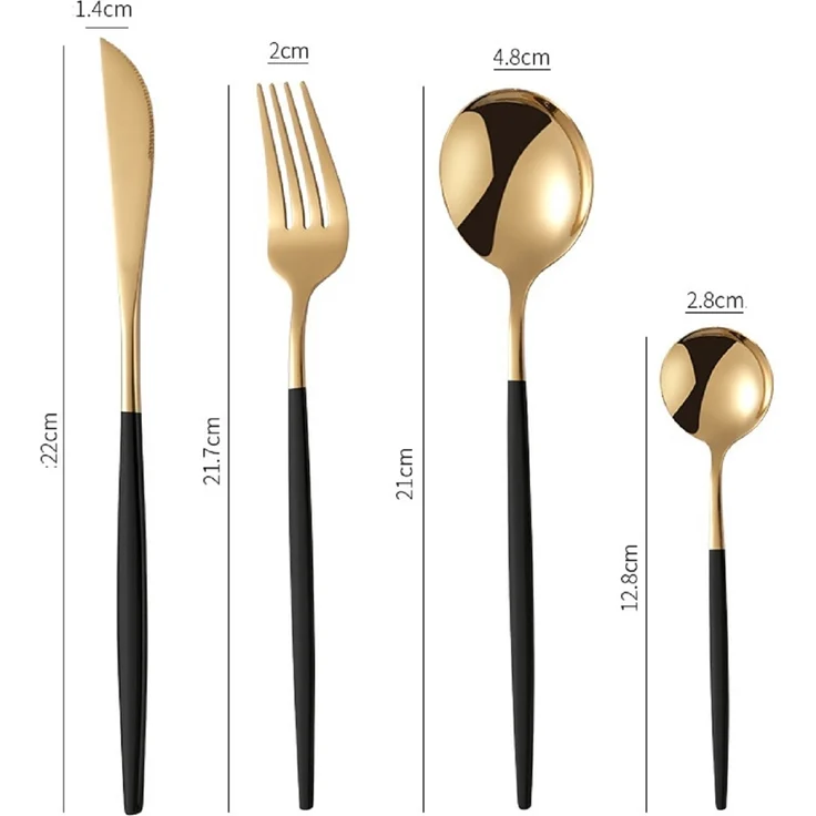 Besteckset Gold 6 Personen 24-tlg Edelstahl Essbesteck Besteck Set Geschenkbox – Bild 3