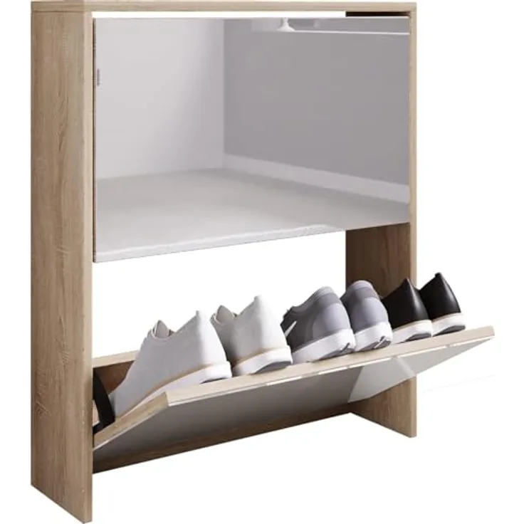 MID.YOU Schuhkipper, Honigeiche, Holzwerkstoff, Klapptüren, 63x73x17 cm, Schuhaufbewahrung für Garderobe