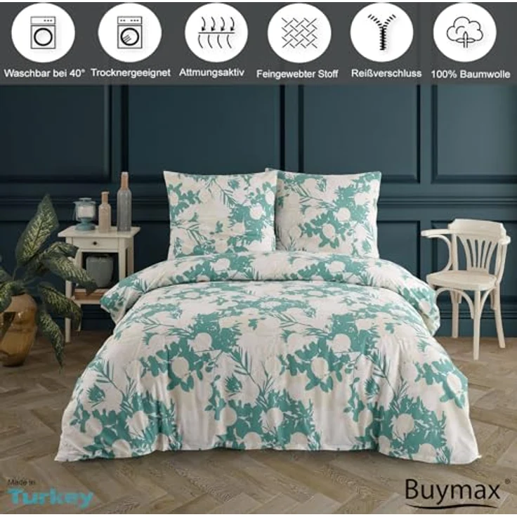 Buymax Bettwäsche, Renforcé: 100% Baumwolle, 2 teilig, Premium 100% Baumwolle Bettbezug-Set 135x200 cm mit Reißverschluss – Bild 3