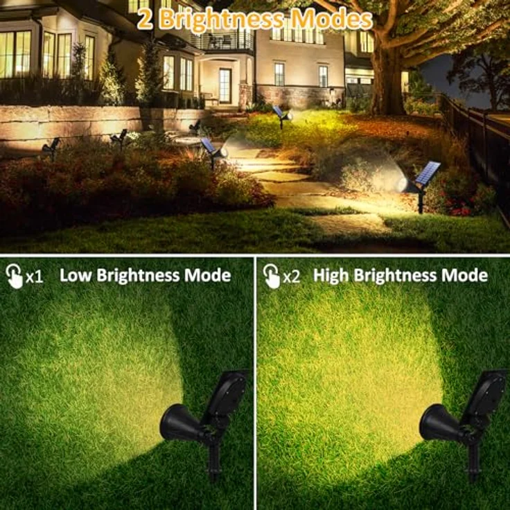 T-SUN Upgraded 250 Lumens LED Solarleuchten, 2-in-1 wasserdicht, drahtlos für Garten, Hof, Wand, Rasen, Wege, 4000K, 2 Stück – Bild 2