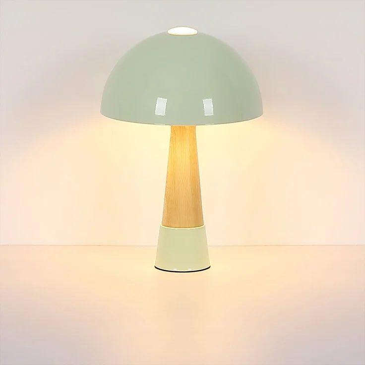 Retro Tischleuchte Pilz, Holzoptik, grün, E27, H 36,5 cm – Bild 8