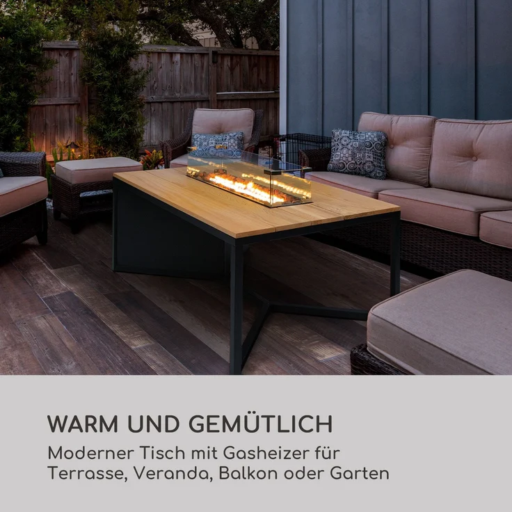 Tofino Gasheizer mit Tisch Metall Eichenholz Lavasteine 7 kW Weiß – Bild 4