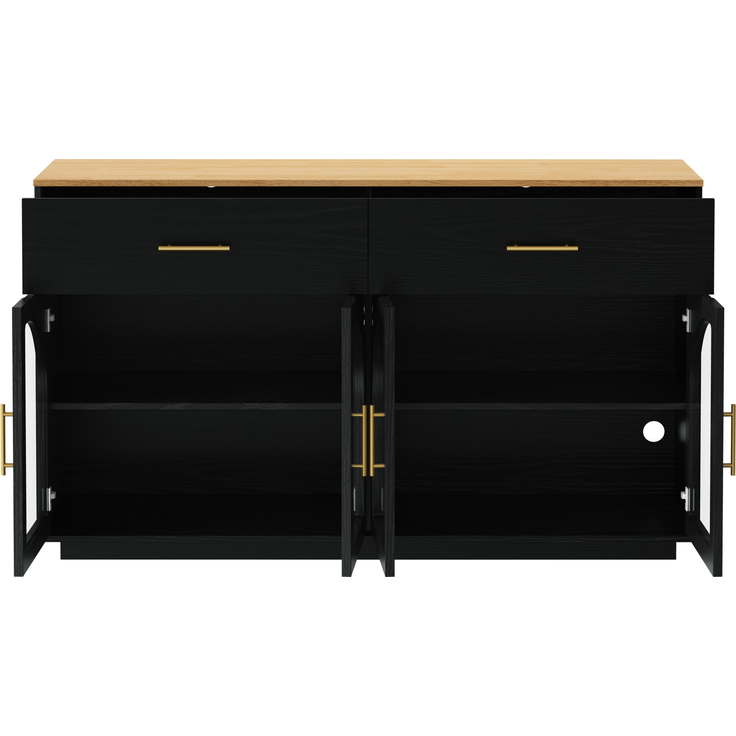 Küchensideboard 147 x 40 x 86 cm mit LED-Beleuchtung, 2 Schubladen und 4 Türen – Schwarz und Natur – Bild 5
