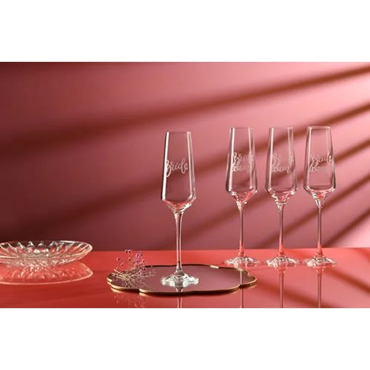 Krosno Champagnergläser Bride and Team Bride 4er Set 180 ml- Prosecco-Sekt- gläser, handgefertigt aus bleifreiem Kristallglas matt weiß verziert - JGA Gläser für Junggesellinnenabschied – Bild 7