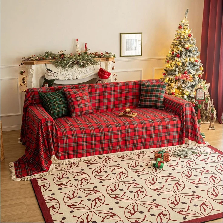 Sunicol Sofabezug Plaid Sofa Überwurfdecke mit Quasten, Schutzhülle für Weihnachten Deko, Vielseitige Couch Überwurf für Sofa, Kuscheldecke, große Tagesdecke – Bild 3