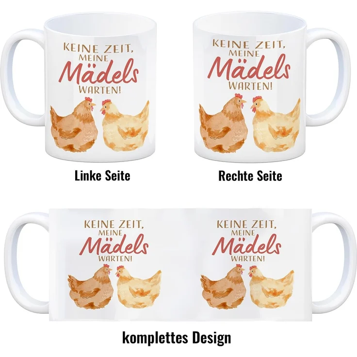 speecheese Tasse Huhn Kaffeebecher mit Spruch Keine Zeit meine Mädels warten – Bild 4