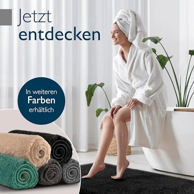 Beautissu Badematte BeauMare FL, rutschfest, Hochflor 30mm, 60x50cm, Schwarz, waschbar, Shaggy Optik – Bild 8