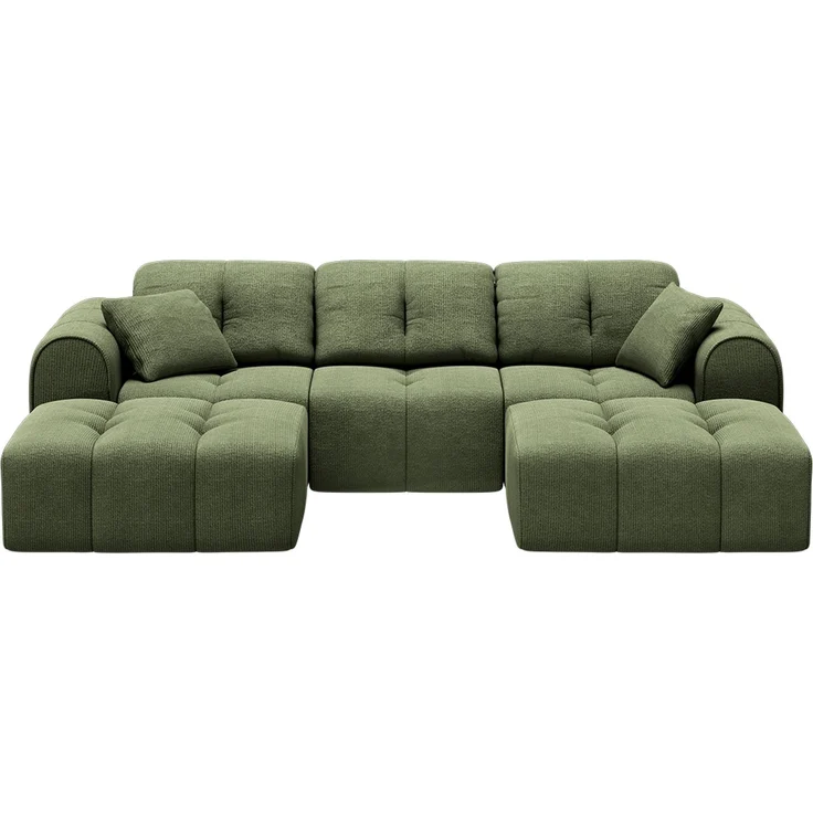 skølm 'Vanaheim' Sofa 3 Sitzer mit 2 Hocker & 2 Kissen, Cloud Sofa dunkelgrün, Chenille-Stoff, Vollschaumcouch mit Federkern und Vakuum-Kompression, kein Aufbau erforderlich – Bild 12