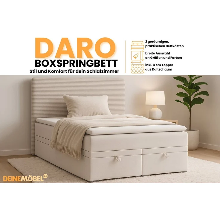 Deine Möbel 24 Boxspringbett DARO Boxbett Polsterbett Komplettbett Bett mit einer Matratze H4 (Taschenfederkernmatratzen 7 Zonen H4 Grau Hellgrau Schwarz Anthrazit Beige Samt Velour, 2-St, Taschen-federkernmatratze 7 Zonen H4 PREMIUM Bett), inkl Topper... – Bild 3