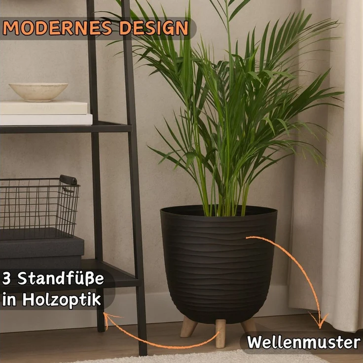 Engelland Blumentopf Pflanztopf mit Füßen (Vorteils-Set, 1 St, robuster PP-Kunststoff), Wellenoptik, rund, UV-resistent, Drainagesystem, direkte Bepflanzung – Bild 2