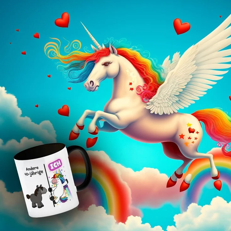 speecheese Tasse 40. Geburtstag Kaffeebecher Schwarz mit lustigem Spruch: Einhorn – Bild 3