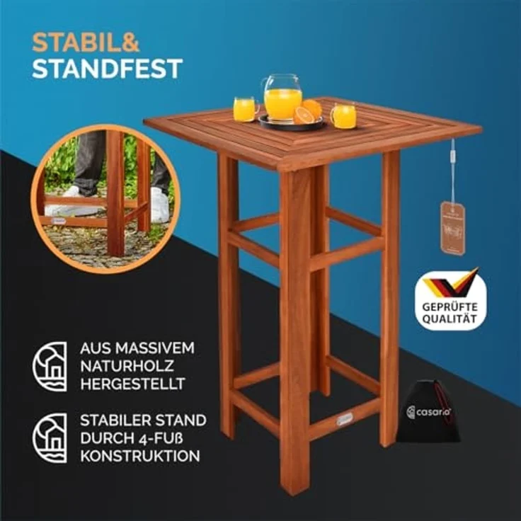 CASARIA® Bartisch mit Barhocker Set Outdoor Akazie 110 x 75 x 75 cm – Bild 3