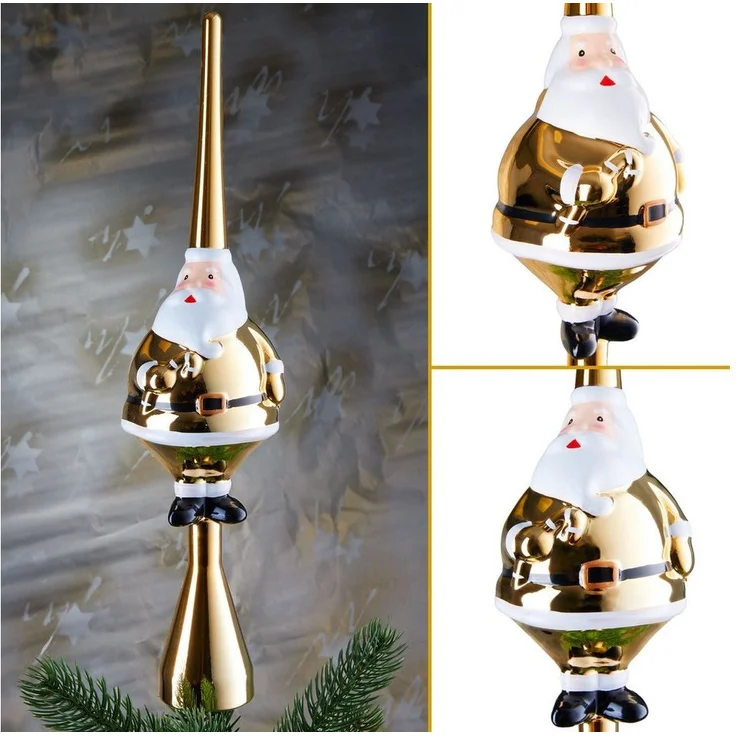 BRUBAKER Christbaumspitze Weihnachtsbaumspitze Dicker Santa - Christbaumspitze glänzend - 35 cm (1-tlg), Baumspitze Weihnachtsmann - Weihnachtsbaum Spitze - Tannenbaum Deko – Bild 3