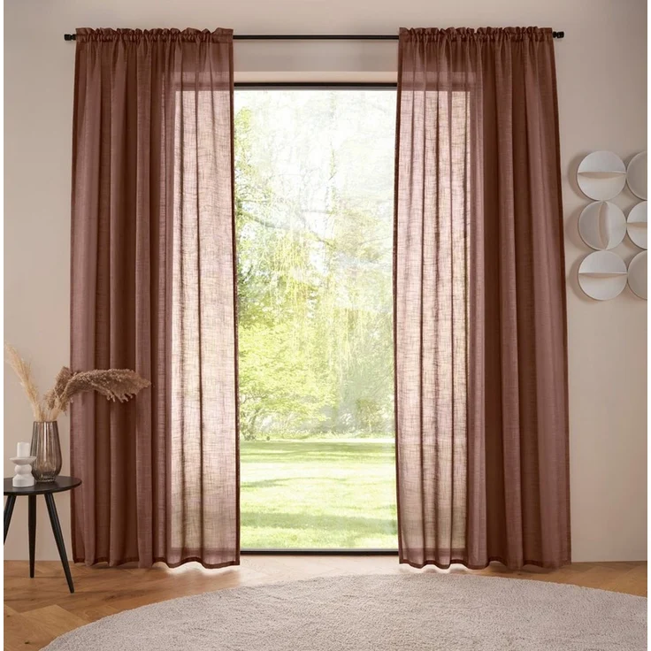 LeGer Home by Lena Gercke Gardine Marusha, Leinenoptik, halbtransparent, 1er & 2er Pack, Topseller! (2 St), Stangendurchzug, halbtransparent, Leinenoptik, grob gewebt, strukturiert, verschiedene Größen – Bild 1