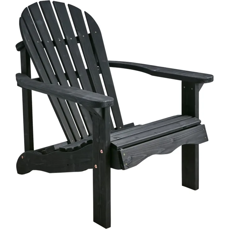 Gartensessel Skule aus Kiefernholz, klassisches Adirondack-Design, schwarz, mit Armlehnen
