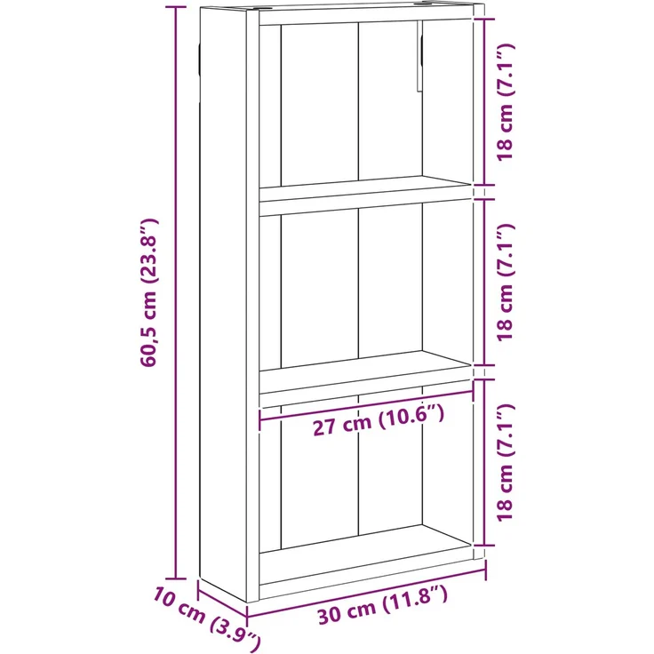 vidaXL Badezimmer-Wandschrank Geräucherte Eiche 30 x 10 x 60,5 cm 889323 – Bild 8