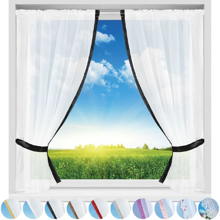 Gardinenset mit Stangendurchzug, Serie: Satin ca. 140x120 cm Auswahl: schwarz - jet black – Bild 2