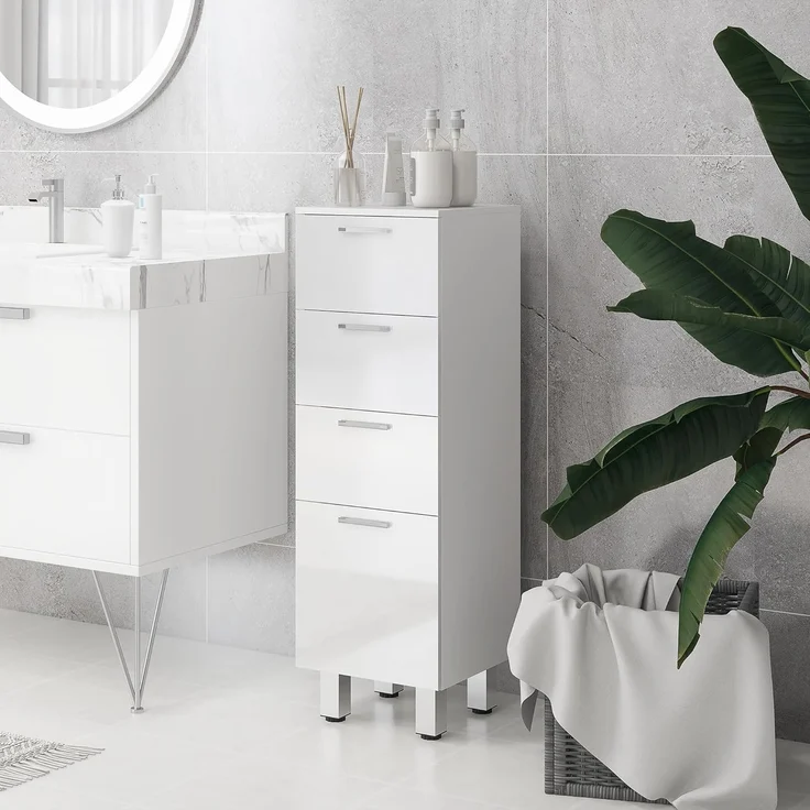 Kleankin Badkommode Badezimmerschrank (Badezimmer-Aufbewahrungsschrank, 1 St, mit Schublade, verstellbare Füße), 30 x 30 x 93 cm, Weiß – Bild 2