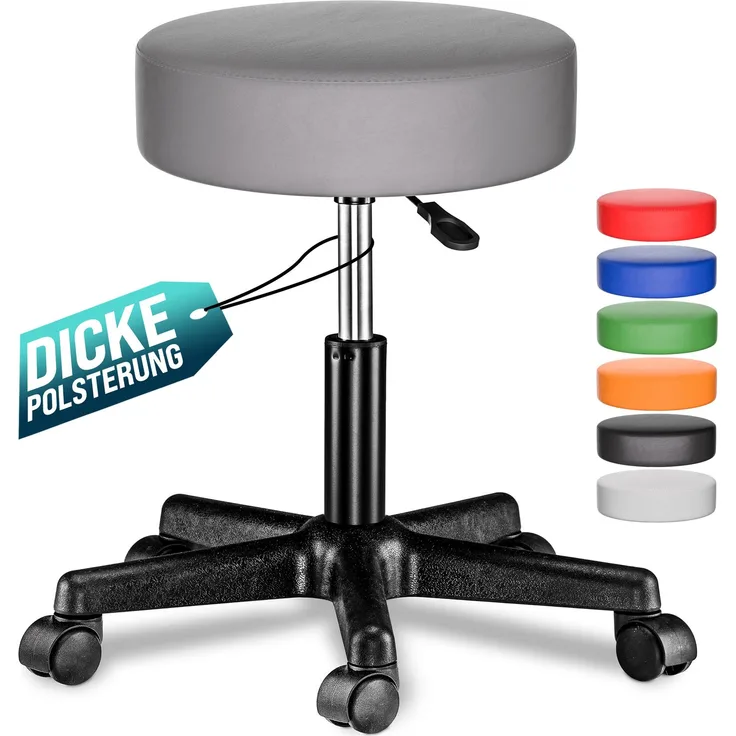 CASARIA® Rollhocker Höhenverstellbar Kunstleder Grau
