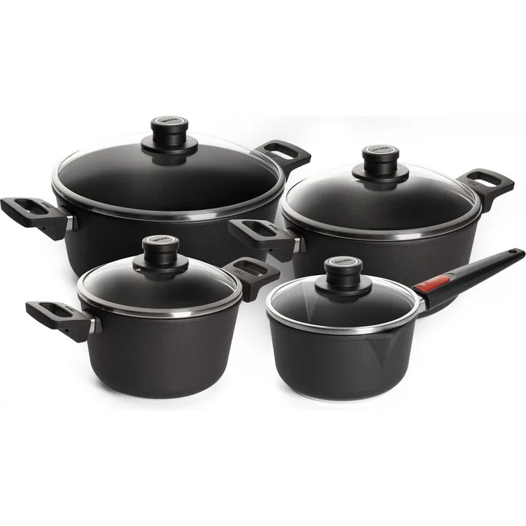 WOLL MADE IN GERMANY Topf-Set Nowo Titanium, Aluminiumguss (Set, 8-tlg, je 1 Kochtopf 20/24/28 cm, 1 Stielkasserolle 18 cm), Made in Germany