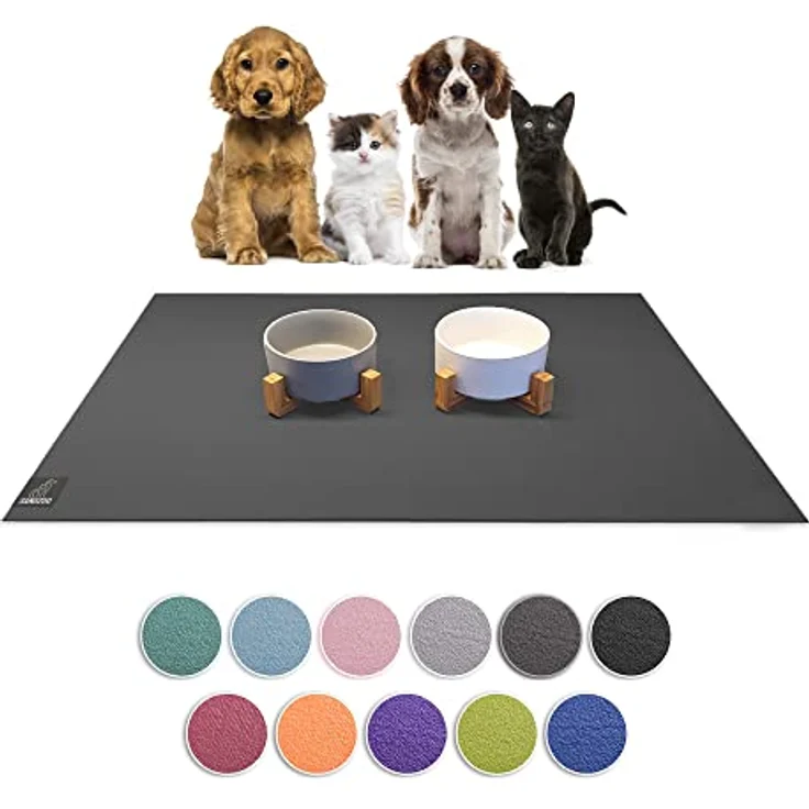 SanoZoo® Napfunterlage - Öko-TEX - Made in Germany - rutschfeste Futtermatte für Hunde & Katzen 60x90 cm Grau, wasserfest – Bild 2
