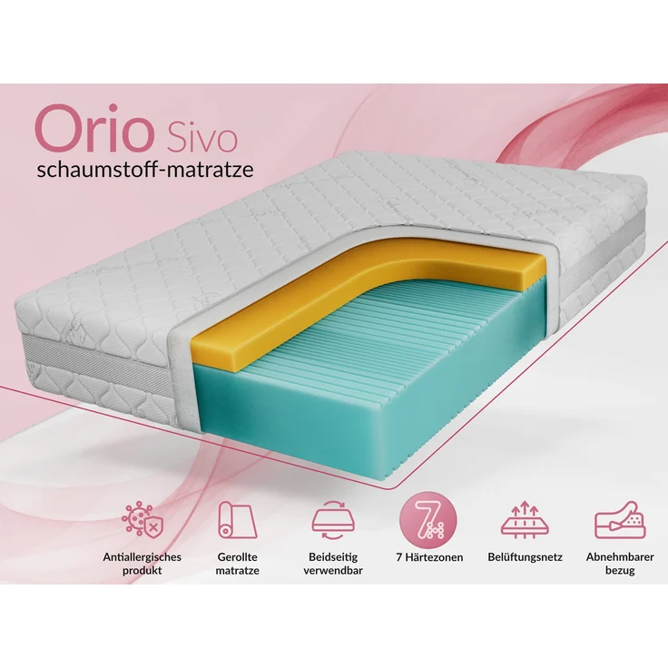 Schaumstoff-Matratze, Visco Schaum 5 cm, Komfortschaum H2, antiallergisch und waschbar, 7 zonen - 120 x 200 cm - ORIO - SIVO – Bild 2