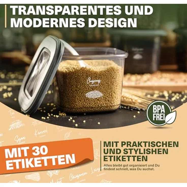 Viwares Vorratsdosen mit Deckel Luftdicht, 12er Vorratsbehälter Set BPA-Frei, Vorratsdose zur Müsli Mehl Aufbewahrung Küche, Praktische Organizer Küche, Frischhaltedosen für Lebensmittelaufbewahrung – Bild 6