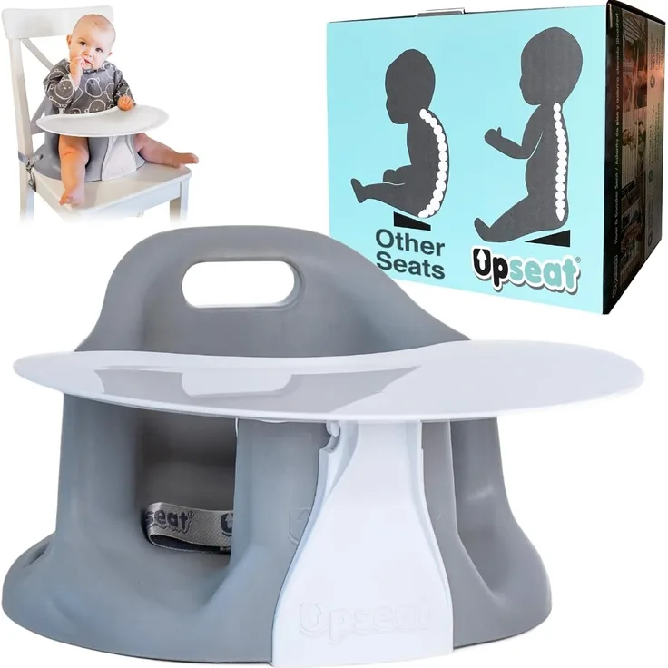 Upseat Babystuhl-Sitzerhöhung mit Tablett, entwickelt mit Physiotherapeuten (Grau)