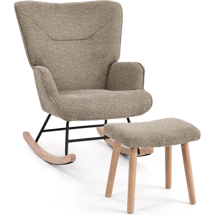 GOEURVANT 5006 Schaukelstuhl mit Hocker (Relaxsessel, Ohrensessel), Webstoff - Sand – Bild 2