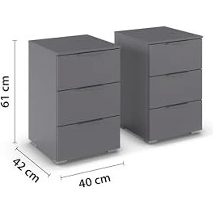 Rauch Möbel Alabama, Nachttisch-Paar für Schlafzimmer, Kinderzimmer, Gästezimmer, mit je 3 Schubladen, Soft-Close-Funktion, Farbe Grau metallic, Schwarz, Maße 40 x 61 x 42 cm – Bild 3