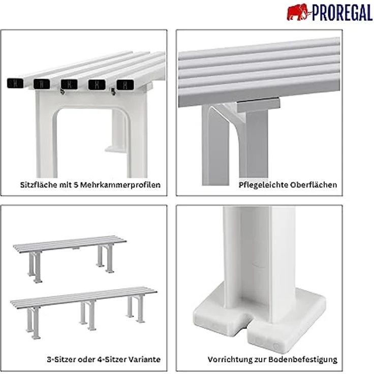 PROREGAL Gartenbank Kuba 4 Sitzer, witterungsbeständiger Kunststoff, blau, HxBxT 42 x 200 x 37 cm – Bild 5