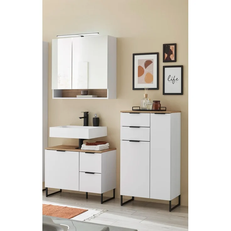 Badezimmer-Set >Denver< (3-tlg.) in weiß matt / Evoke Eiche Dekor - 160x195x35 (BxHxT) – Bild 1