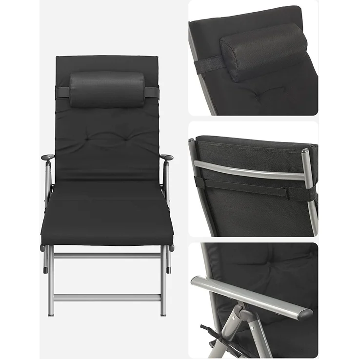 Songmics Sonnenliege mit Matratze und abnehmbares Kopfkissen, Aluminium schwarz, 60 x 183 x 39 cm – Bild 7