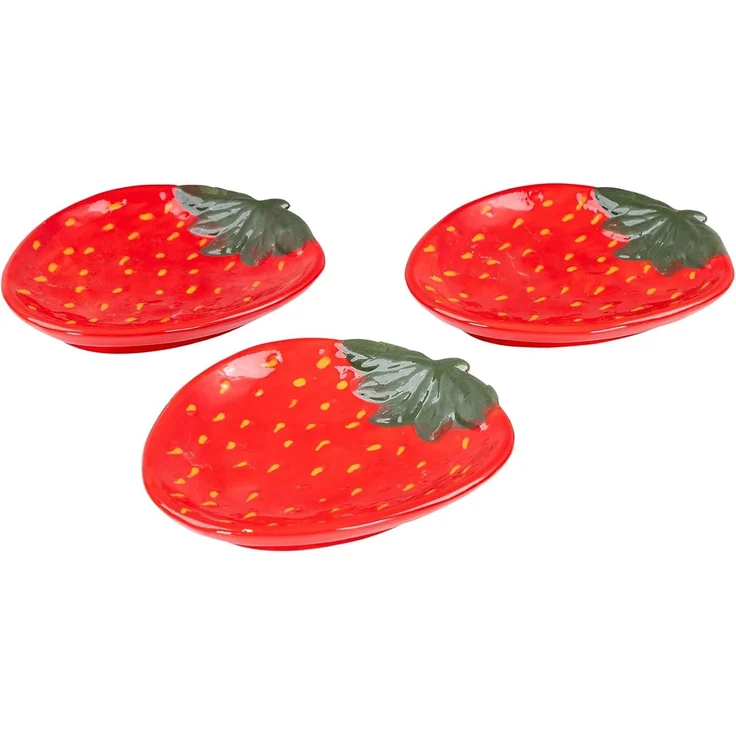 Levandeo® Dekoteller, 3er Set Teller Erdbeere Keramik 16cm Sommer Obst Dekoschale Tischdeko