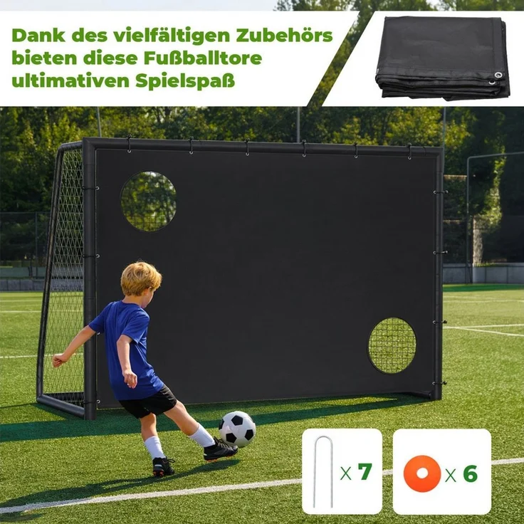 Clanmacy Fußballtor Kinder Fußballtor mit Torwand & Netz 300x200x120cm für Garten & Indoor (1 St) – Bild 3