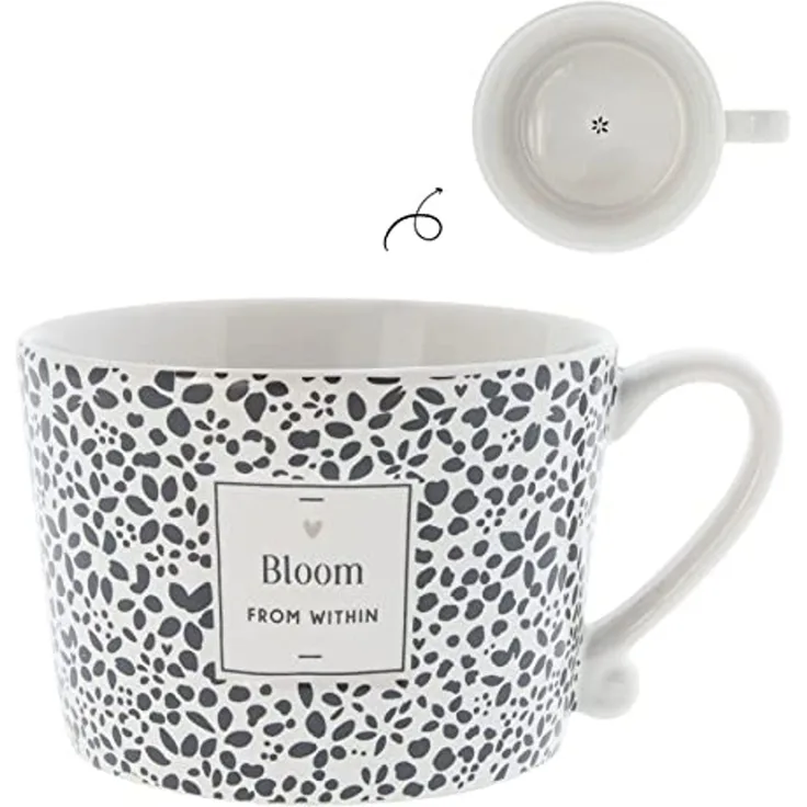 Bastion Collections Tasse Schwarzes Herz, Keramik, Spülmaschinengeeignet, Weiß, Motiv: Blumen, Höhe: 7cm