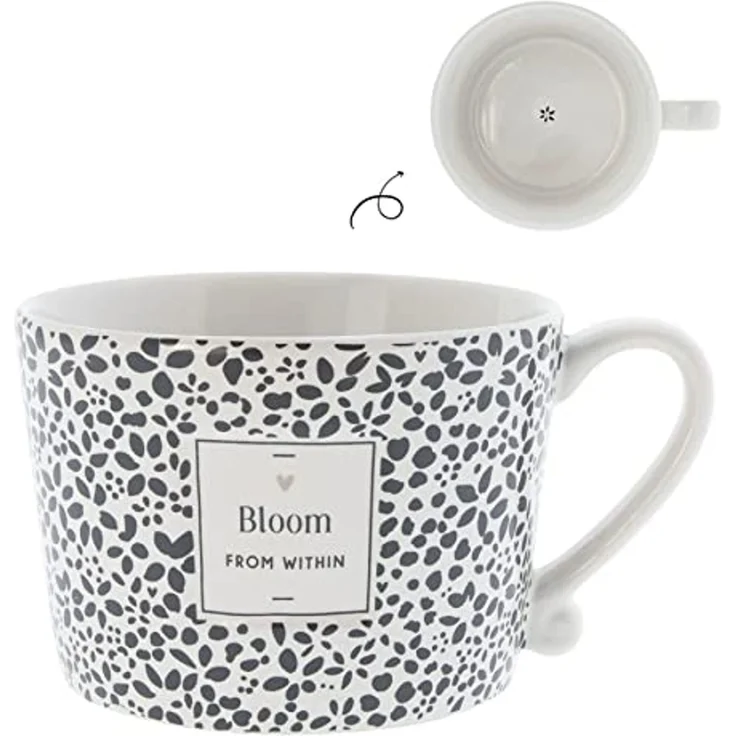 Bastion Collections Tasse Schwarzes Herz, Keramik, Spülmaschinengeeignet, Weiß, Motiv: Blumen, Höhe: 7cm – Bild 1