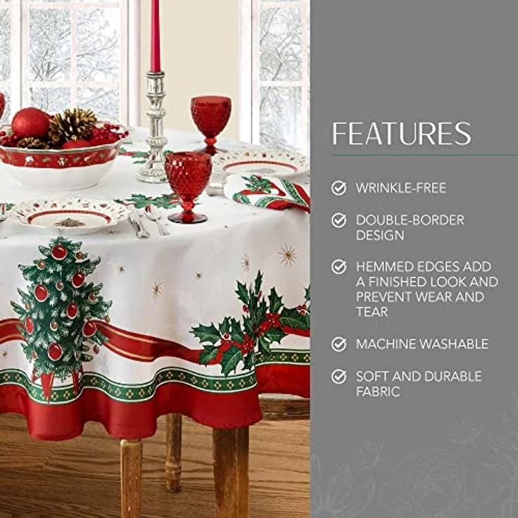 Elrene Home Fashions Villeroy & Boch Toy's Delight Weihnachts-Tischdecke, knitterfrei, Feiertagstischdekoration, 152,4x213,4 cm, oval, Mehrfarbig – Bild 5