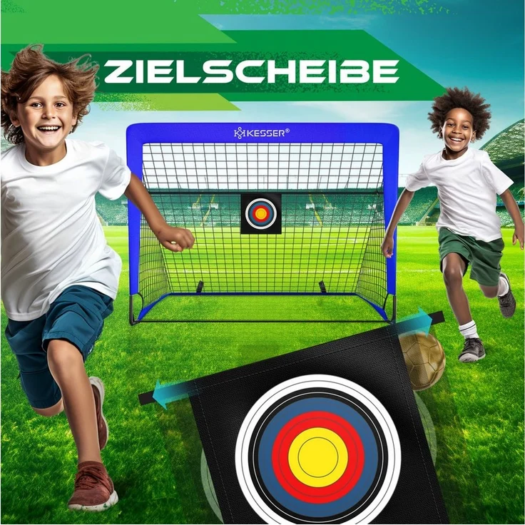 KESSER Pop-Up Fußballtor, 2er Set, mit Transporttasche, 6x Hütchen, Ballpumpe & Zielscheibe, Glasfaserstangen, Blau, 120x90 cm – Bild 4