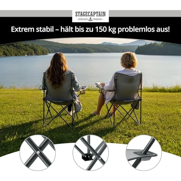 Stagecaptain Campingstuhl "Chiller" Campingsessel mit Getränkehalter in der Armlehne (4 St), Gartenstuhl faltbar, Anglersessel, Faltstuhl, Strandstuhl inkl. Tasche – Bild 3