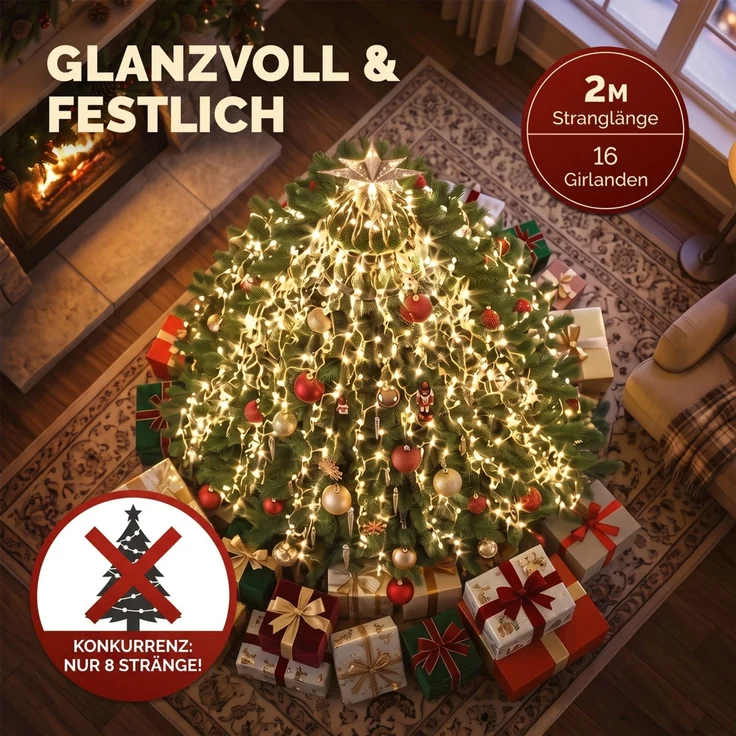 Monzana® Weihnachtsbaumbeleuchtung mit Ring 2m LED Lichterkette – Bild 3