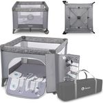 Lionelo Sofie Laufstall Laufstall Baby Baby Bett Reisebett Baby ab Geburt bis 15 kg Seiteneingang Lockguard System und Blockade der Räder Tragetasche zusammenklappbar (Grau)