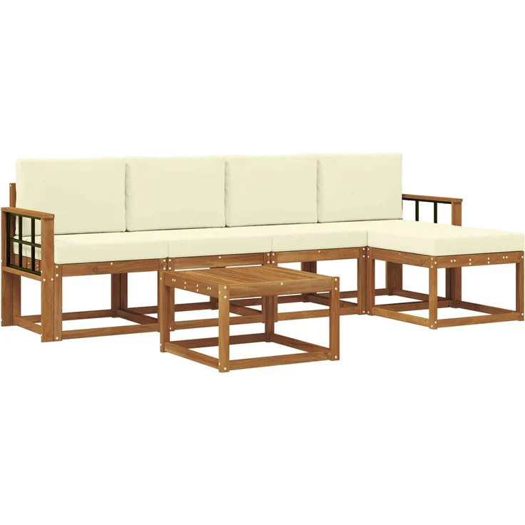 vidaXL Outdoor-Sofagarnitur 6 stk. 5-Sitzer Natur und Creme 3366298 – Bild 2
