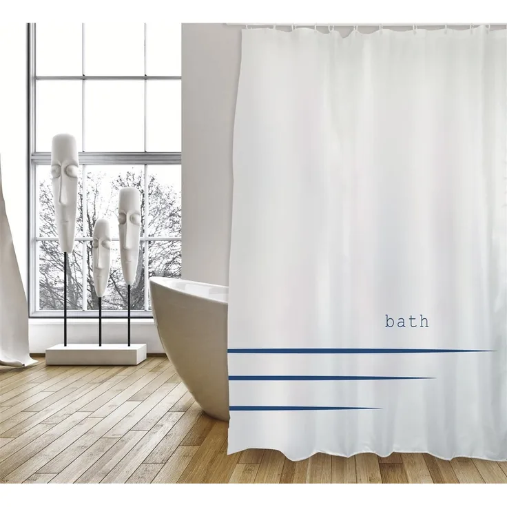 Cotexsa by MSV Premium Anti-Schimmel Textil Duschvorhang - Anti-Bakteriell, waschbar, 100% wasserdicht, mit 12 Duschvorhangringen - Polyester, „Bath “ Weiß 180x200cm – Made in Spain