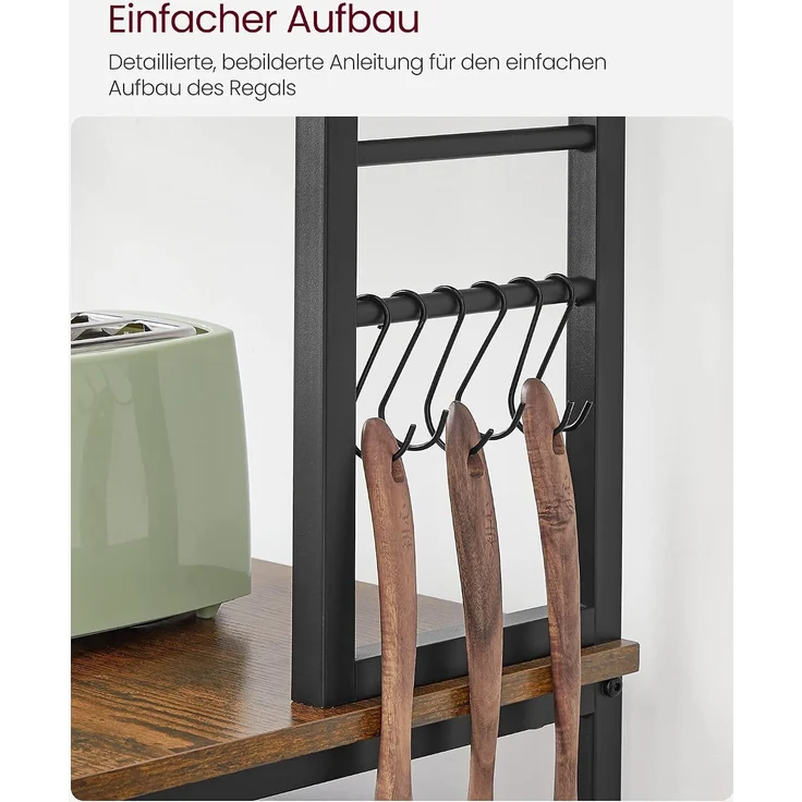 Vasagle Küchenregal mit Ablagen, Stahl vintagebraun-schwarz, 40 x 60 x 167 cm – Bild 10