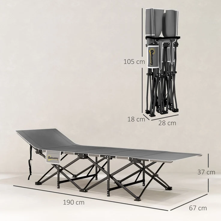 Klappbares Campingbett, Feldbett mit Matratze, ergonomisch, Metallrahmen, Schwarz--Schwarz--37x67x190cm--YOUDENOVA – Bild 5