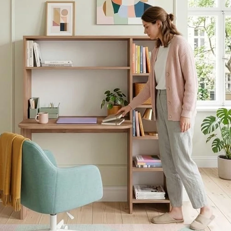 Schreibtisch mit Regal Onega 143 x 114 x 40 cm Holzfarben [en. casa] – Bild 5