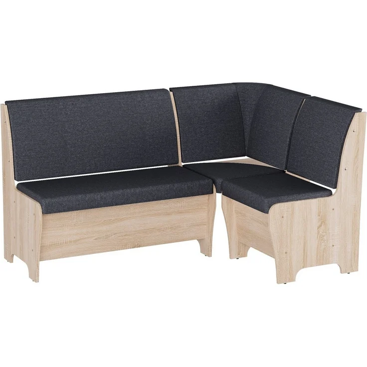 Rodnik Eckbank "Tunis", Eiche Sonoma Grau, gepolstert, mit Stauraum, Truhe, mit Rueckenlehne, Rechtsseitig und Linksseitig montierbar, Stoff, Spanplatte, 150x120 cm – Bild 1