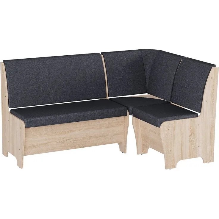 Rodnik Eckbank "Tunis", Eiche Sonoma Grau, gepolstert, mit Stauraum, Truhe, mit Rueckenlehne, Rechtsseitig und Linksseitig montierbar, Stoff, Spanplatte, 150x120 cm